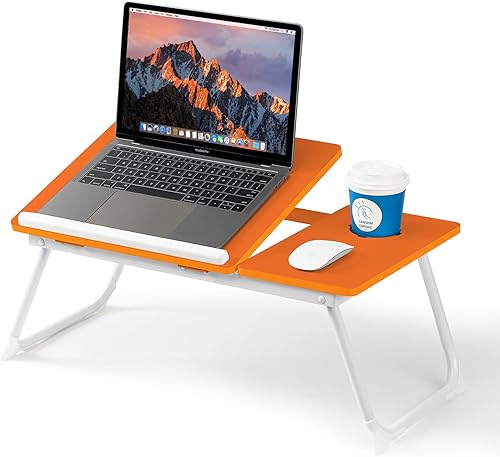 Miniatura 9 de Escritorio para computadora portátil para cama y sofá, mesa de cama plegable ajustable con portavasos, bandeja para servir el desayuno, soporte de