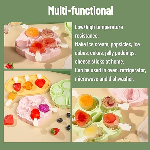 Miniatura 4 de Moldes de paletas de 5 piezas, lindas bandejas de paletas con formas de frutas, molde de silicona sin BPA para helados para congelador, hecho en