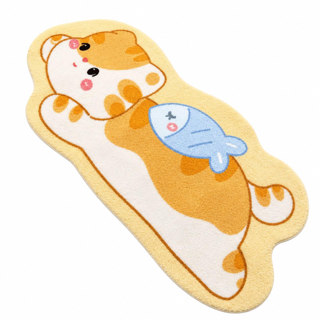 OADAA Cat Tufted Rug - 40X120cm, Cat Shaped Rug, Irregular Shaped Rugs, Washable Absorbent Non-Slip Fun Animal-shaped Cartoon Room Floor Mat, Soft Bedside Rugs for Bedroom, Cats Doormat (I)