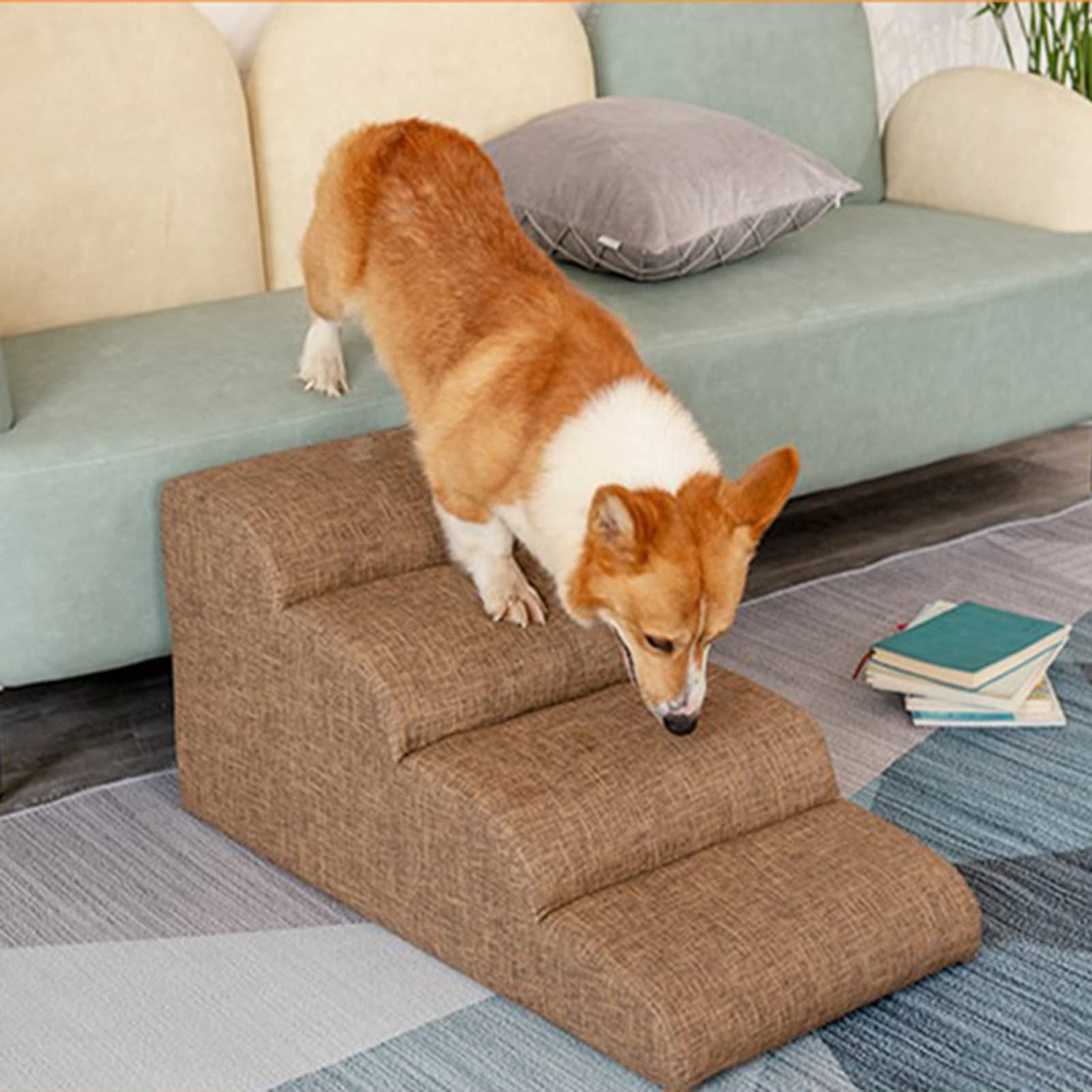 Escaleras para Perros para Camas Altas, rampas para Mascotas de Carga Pesada con Cubierta de Cuero Impermeable, Respaldo, Carga de 100 kg (Onecolor 40x90x45cm)
