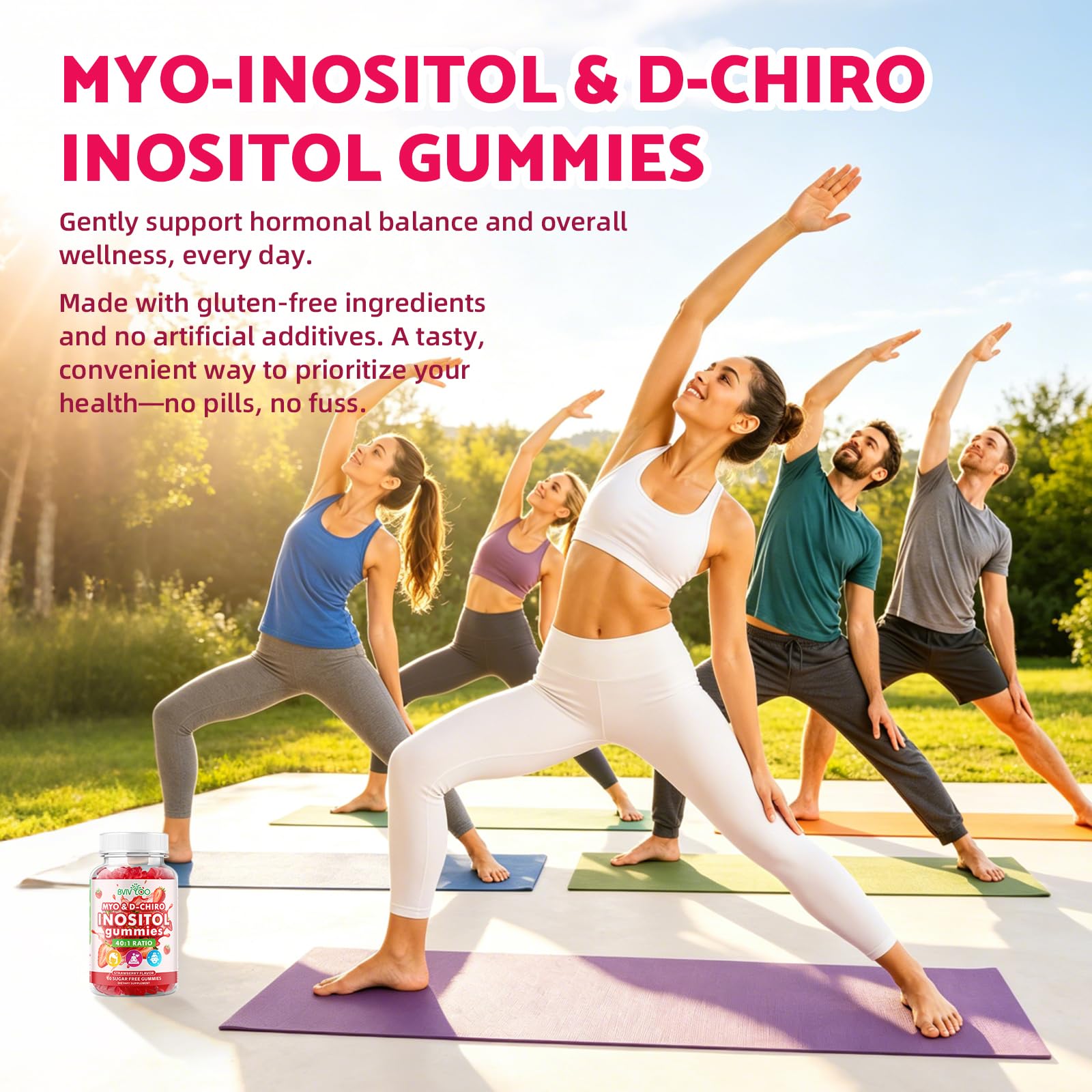 Myo-Inositol & D-Chiro-Inositol Gummies with Vitamin D3, Magnesium Glycinate, Folate & Zinc, Inositol Supplement for Female Health, Sugar Free, Strawberry Flavor, 60 Count — Amazon image 7