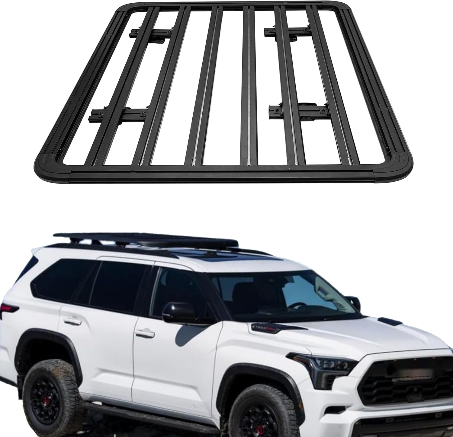 Roof Rack Cargo Basket & Roof Rack Cross Bars for Toyota Sequoia 2023 2024 2025 2026 Roof Luggage Carrier Kit Aluminum Black