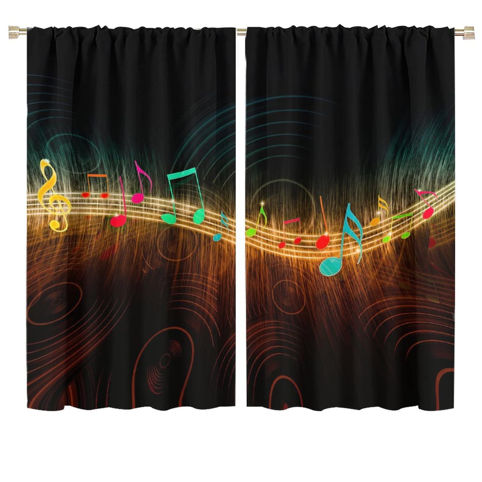Music Note Curtains,Colorful Musical Background Blackout Rod Pocket Window Drapes for Living Room Bedroom Home Decor W72xL63in