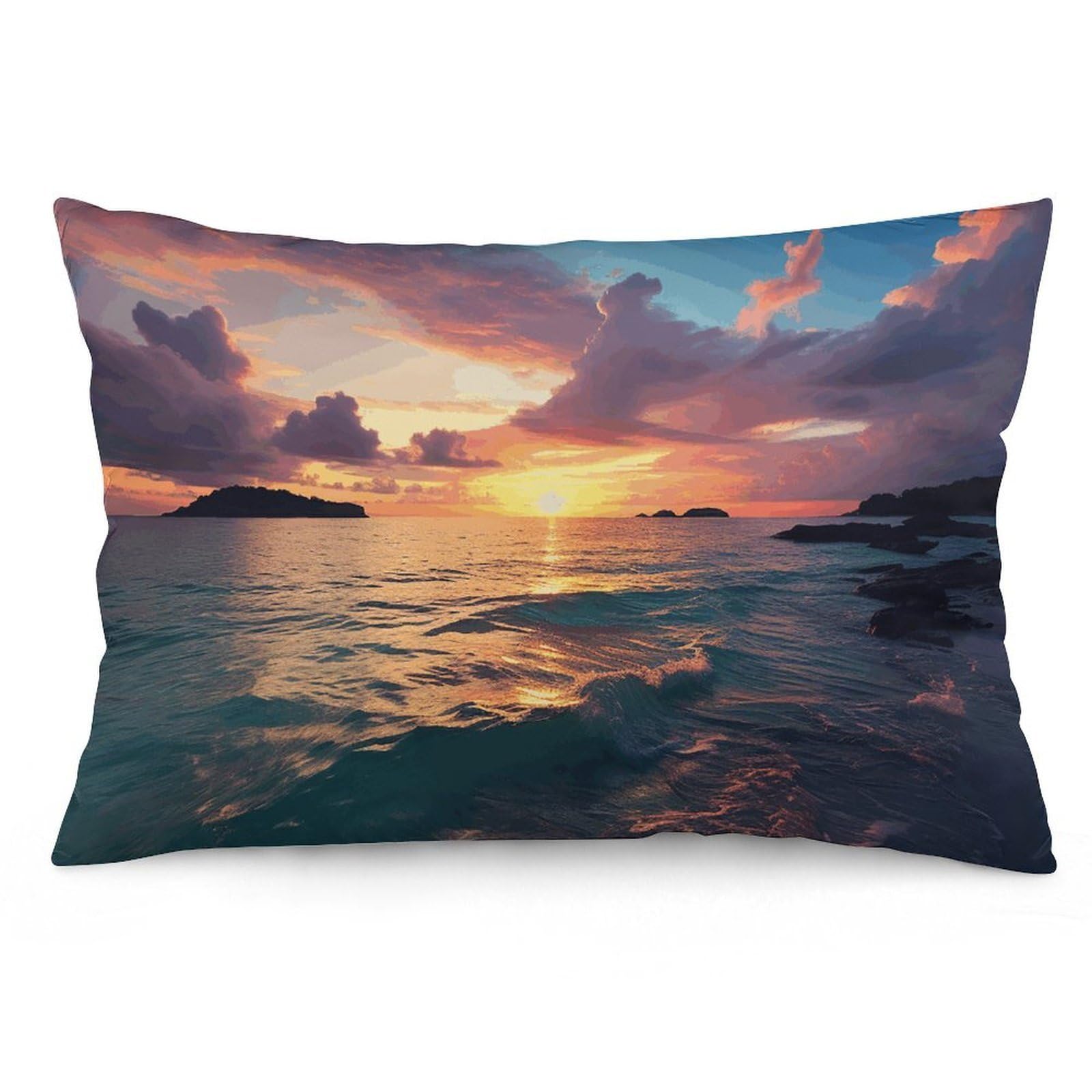 2 Pack Pillow Cases for Hair and Skin, Soft Breathable Pillow Case Covers with Hidden Zipper, Ocean and Sunset Pillowcase 12 "x20 Pillow Covers for Sleeping Gift