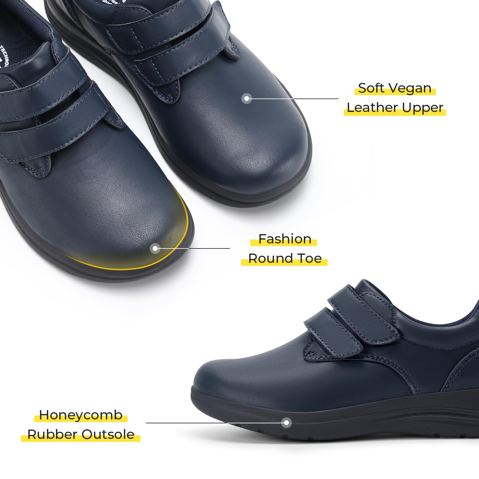 FitVille Scarpe Diabetici Donna Pelle Pianta Larga Scarpe Ortopediche Strappo Scarpe Comode da Passeggio pour Piedi Sensibili Piedi Gonfi