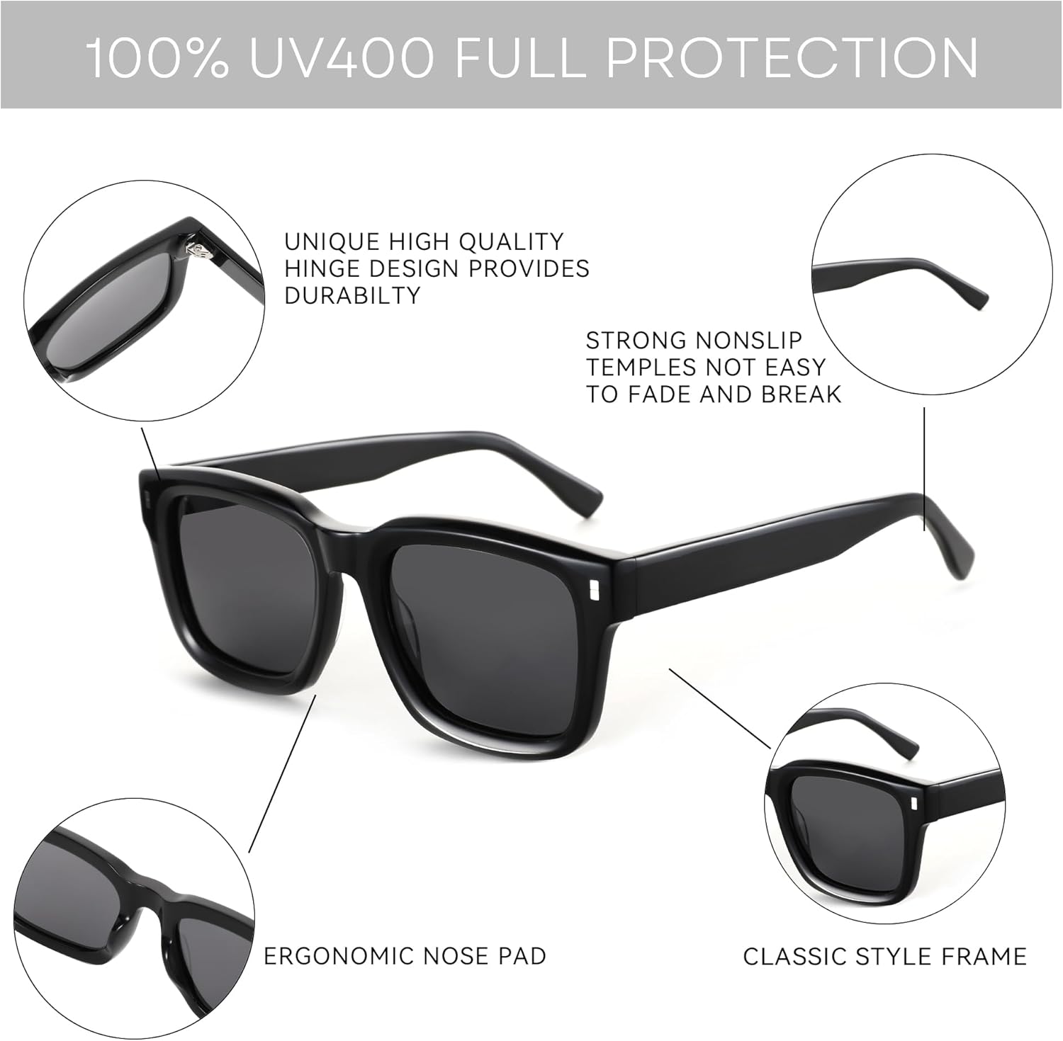 ZENOTTIC Polarized Sunglasses for Men Square: Classic Sun Glasses 100% UV Protection for Women - Large Unisex Designer Shades - Image 4