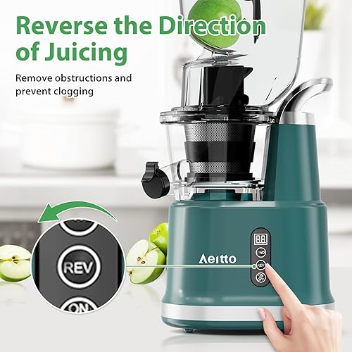 Miniatura 9 de Aeitto - Exprimidor de prensa en frío, exprimidor lento con canal de alimentación ancho y doble para verduras y frutas, alto rendimiento de jugo,