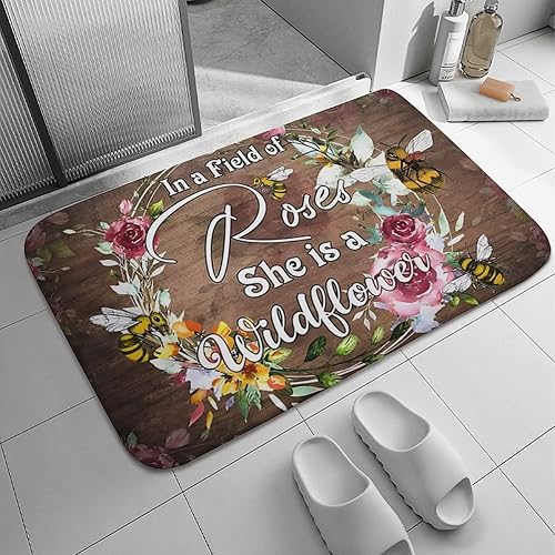 Miniatura 2 de Tapetes de bienvenida con diseño de flor de abeja en un campo de rosas con diseño de flores silvestres para puerta delantera, entrada al aire libre,