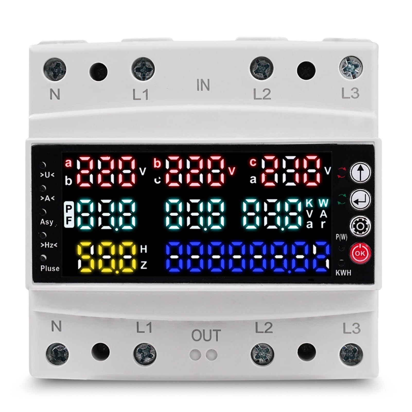 Jadeshay Contatore Energia Elettrica Trifase, Misuratore Consumo Elettrico Digitale Multifunzione Con Protezione Da Sovratensione, Protezione Da Sottotensione, Protezione Da Sovracorrente 230V 100A