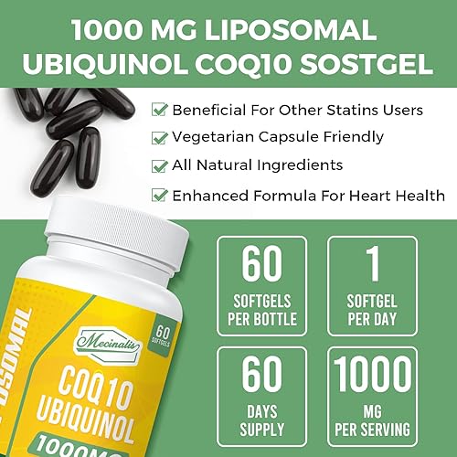 Miniatura 8 de Mecinalis Cápsulas blandas liposomales CoQ10 de 1000 mg  Suplemento de ubiquinol CoQ10 de mejor absorción  Función cardíaca y producción de energía