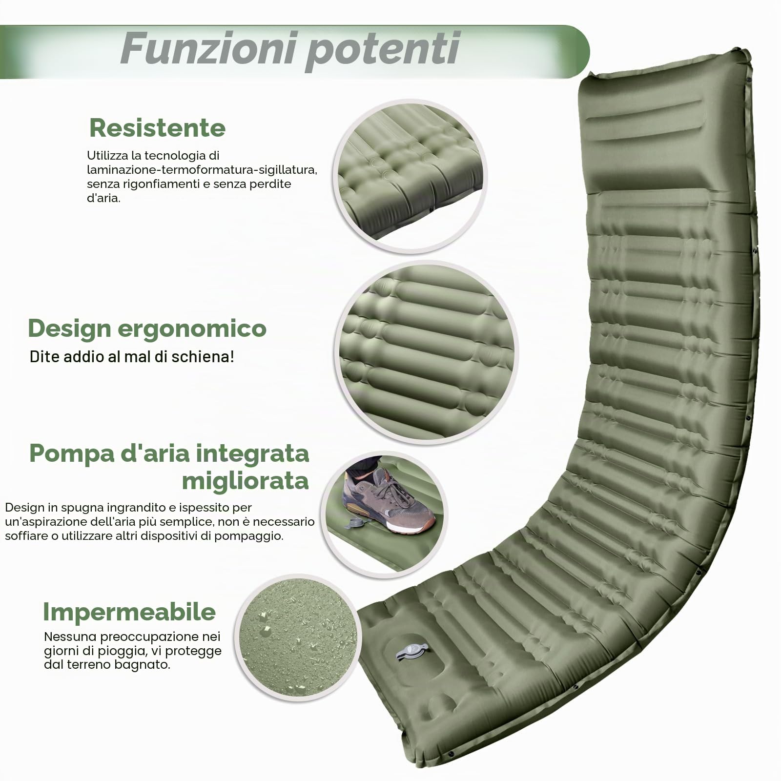 Materassino da Campeggio,Materassino Gonfiabile Extra Spessore da 12 cm con Cuscino, Materassino Autogonfiabile Ultraleggero&Impermeabile, Adatto per Trekking,Backpacker,Tenda,Spiaggia