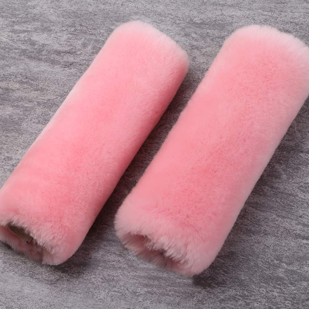 2 Pack Automotive Authentic Sheepskin Car Seat Belt Pads, Soft Shoulder Pad, Neck Cushion Protector, Genuine Natural Merino Wool (Korean PInk)
