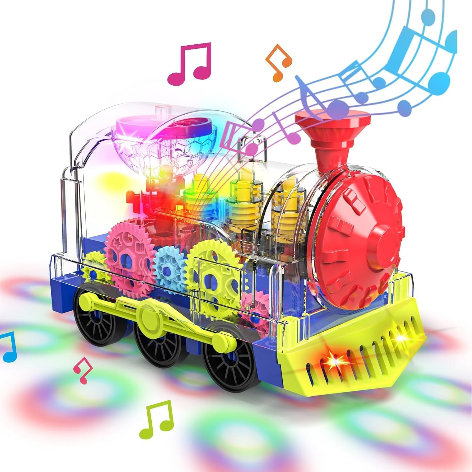 Jouet de Train Lumineux pour Petits Enfants : Jouet à rouages Transparent pour Enfants avec de Jolies lumières et de la Musique, Jouet éducatif de Ramper pour bébés garçons et Filles