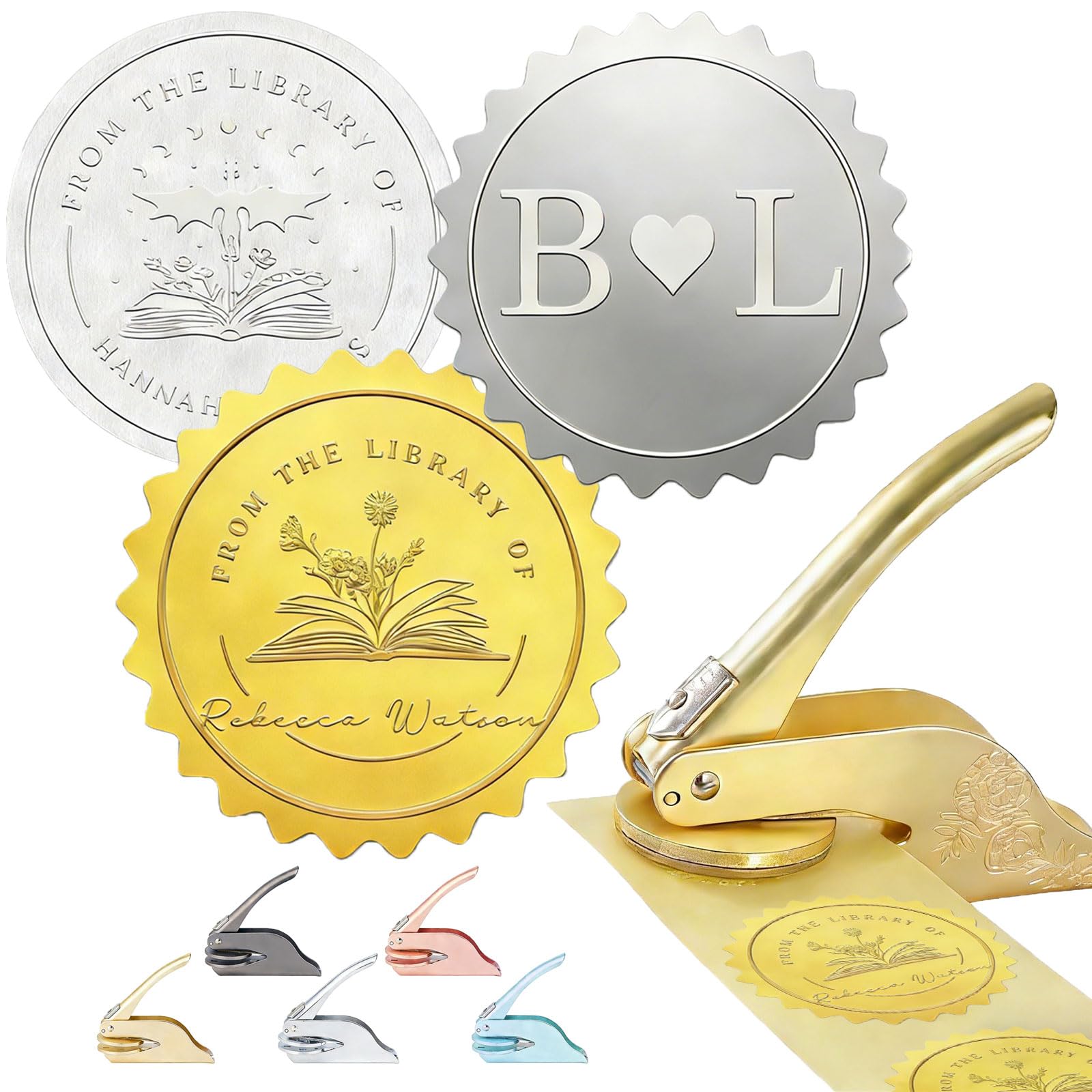 Custom Logo Book Embosser Stamp Personalised Book Stamp for Books, Cards, Documents Library Seal Design, Wedding, Graduation, Work, Book Lovers, Writers Office Gift