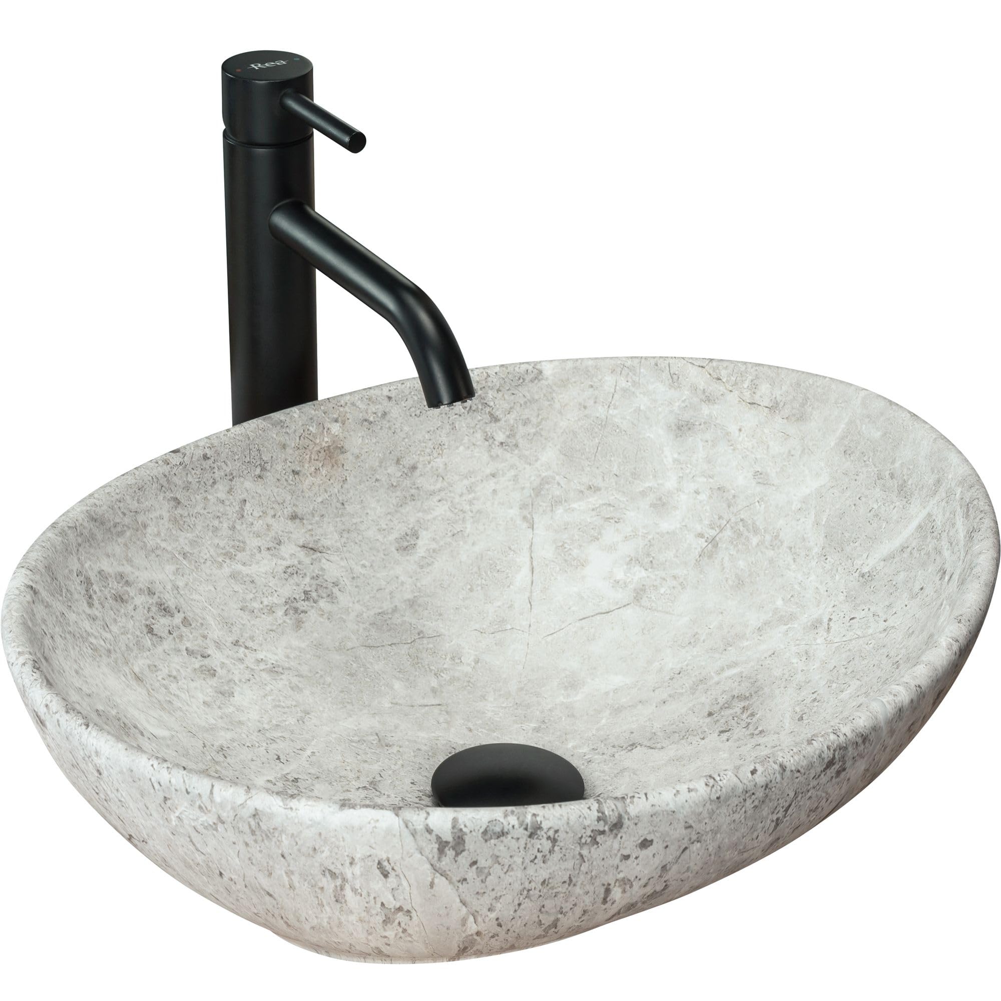 Rea Washbasin Countertop Wash Basin Ceramic Hand Wash Basin Attachment Wash Bowl Oval 35 x 40 cm Black Marble โ image 1