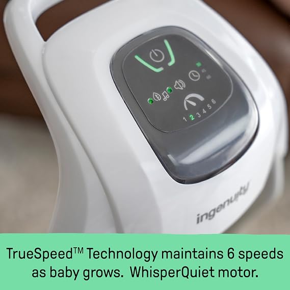 Ingenuity SimpleComfort Lightweight Compact 6-Speed Multi-Direction Baby Swing, Vibrations & Nature Sounds, 0-9 Months 6-20 lbs (Pink Cassidy) | Compact & Portable, Hands Free Soothing for Fussy Babies, Vibrations & USB Power for Newborns, 6-20 lbs