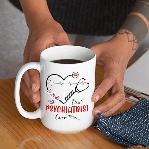 Miniatura 6 de Taza de café blanca personalizada con nombre de psiquiatra con el mejor psiquiatra de todos los tiempos, regalo para un amigo compañero de trabajo,