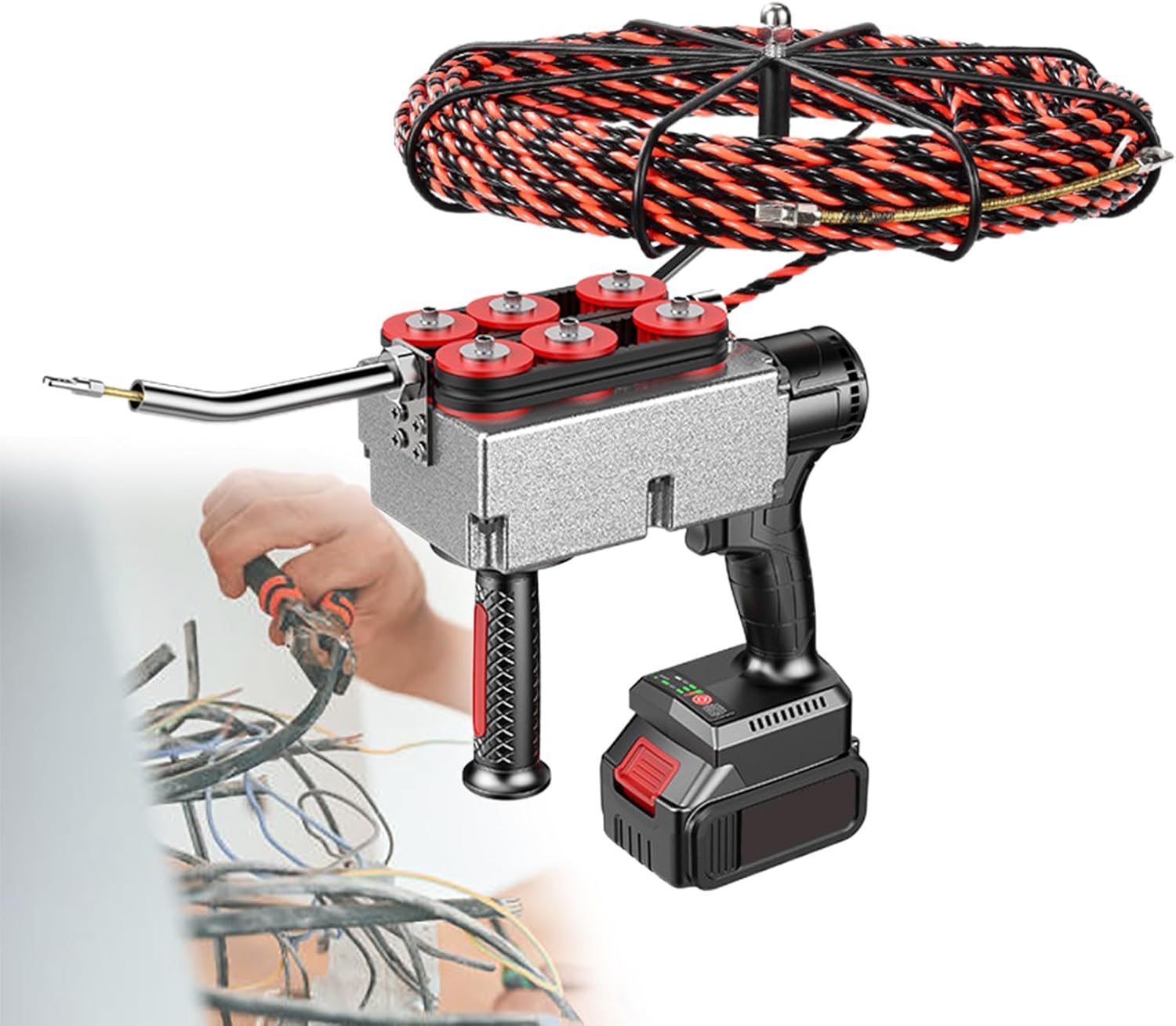 Fish Tape, Electrical Wire Puller, Automatic Wire Stringing Machine, 40m/Min Cordless Electric Stringing Wire Puller, 2 Battery
