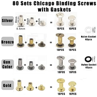 240 Pcs(80 Set) Chicago Screws, M5x6/8mm Binding Screw Leather Rivets Kit