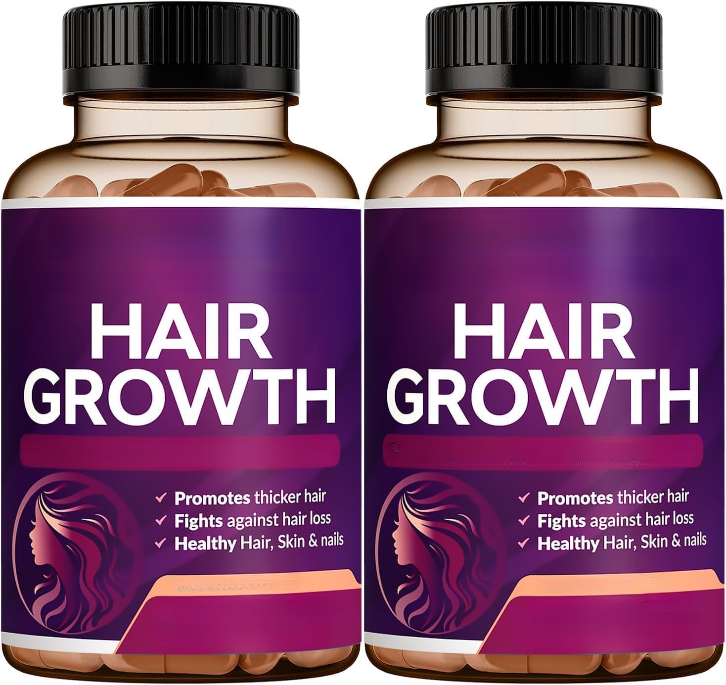 (Paquete de 2) Vitaminas para el crecimiento del cabello para mujeres | Naturalmente vuelve a crecer el cabello, la piel y las uñas más fuertes y saludables | Puede detener la caída del cabello