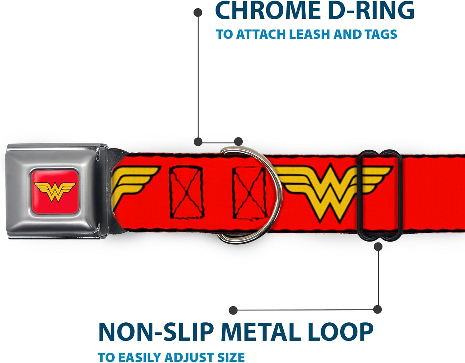 Buckle-Down Seatbelt Buckle Dog Collar - Wonder Woman Logo Red - 1.5" Wide - Fits 18-32" Neck - Large