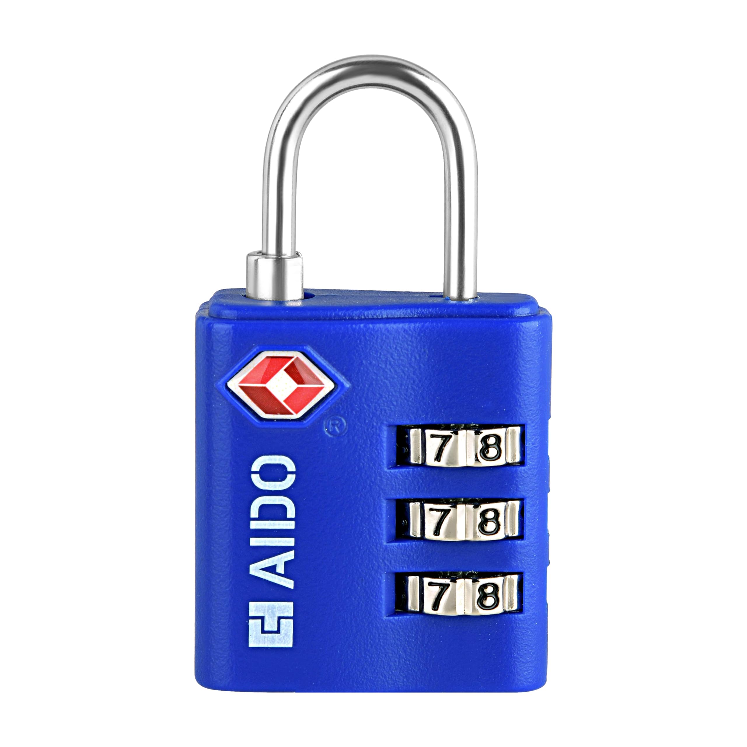 AIDO 3 Digit TSA Approved Number Lock | 2 Year Brand Warranty | 30mm Combination Padlock for Luggage, Suitcase, Bags & Lockers | Steel Shackle | Travel-Friendly | Blue