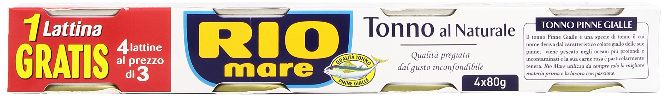 Rio Mare Aletas amarillas de atún al natural, 1% de grasa, 12 latas de 80 g