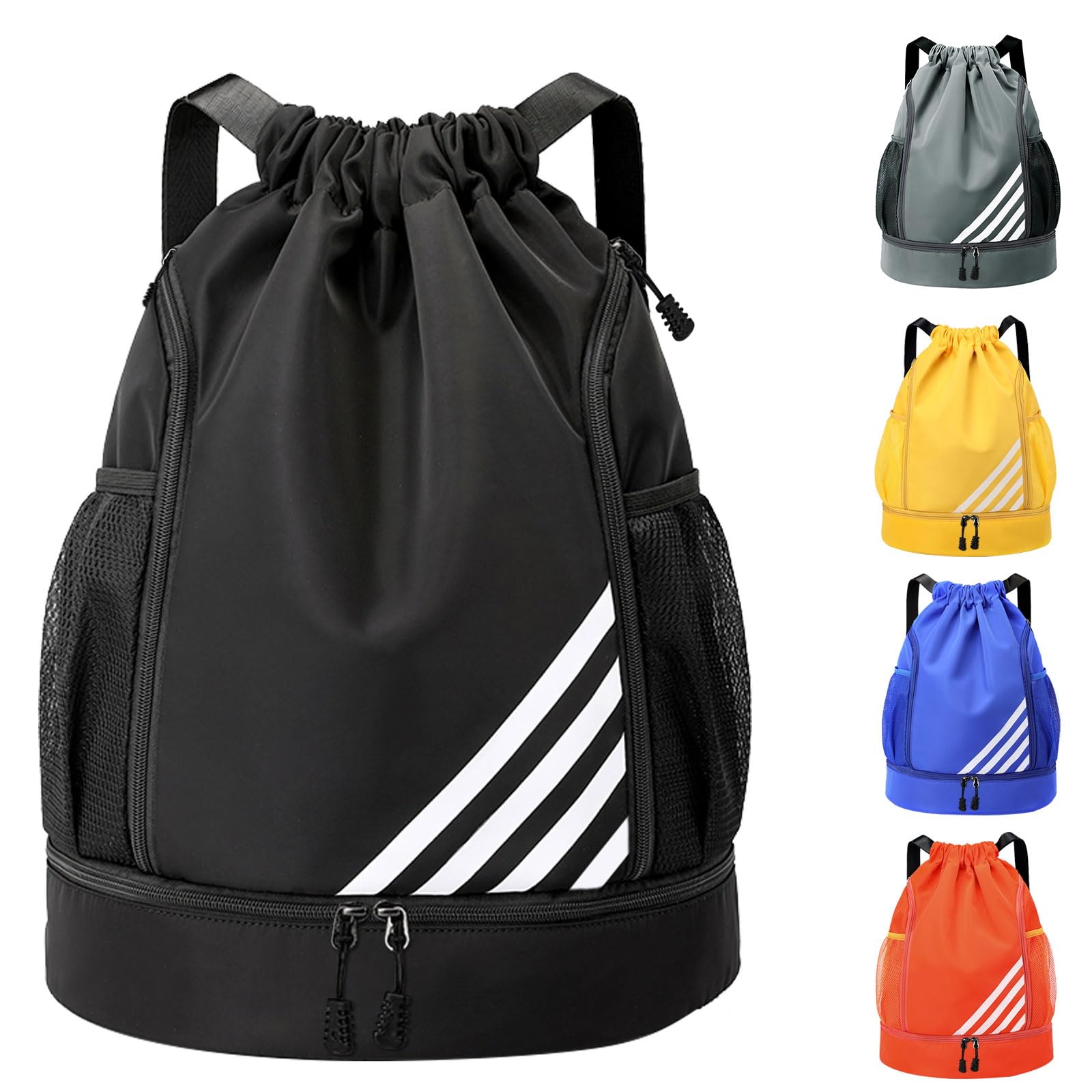 Tokeya Bolsas de Cuerdas Mujer Hombre Mochila Cuerdas Impermeable Saco de Gimnasia con Compartimento de Zapatos y Bolsillo Ligera Mochila de Playa para Senderismo Natacion Fitness Baloncesto