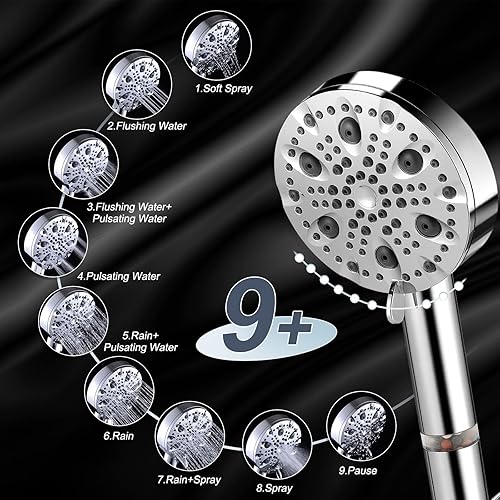 Miniatura 2 de Surpzon Cabezal de ducha desmontable de alta presión de 9 modos con filtros multifunción, superficie cromada de 5.3 pulgadas