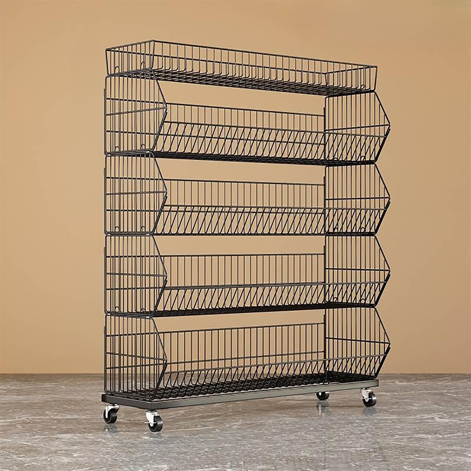 Large Wire Snack Rack Display Stand with Wheels, 5 Tier Concession Stand Storage Shelf for Fruit Vegetable, Retail Store Organizer for Candy Potato Chips ( Color : 5 Tier Black , Size : L 120cm/47.2in