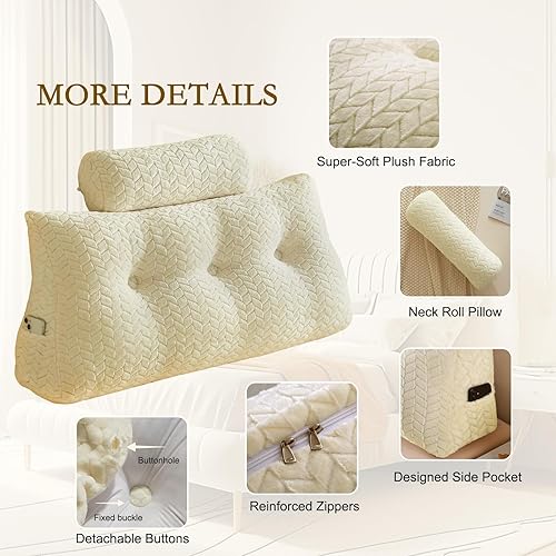 Miniatura 2 de YOUR MOON Almohada de cuña tamaño individual con 1 paquete de almohadas cervicales, almohada triangular con respaldo de cuña para cama, sofá cama y