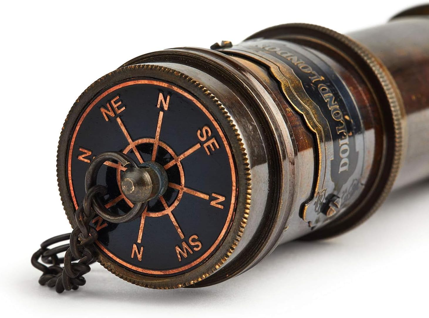 The Vintage Venue Dollond London Brass Spyglass Telescope – Handheld Vintage Nautical Scope with Leather Wrap & Leather Storage Box – Antique Maritime Pirate Style Collectible for Decor,