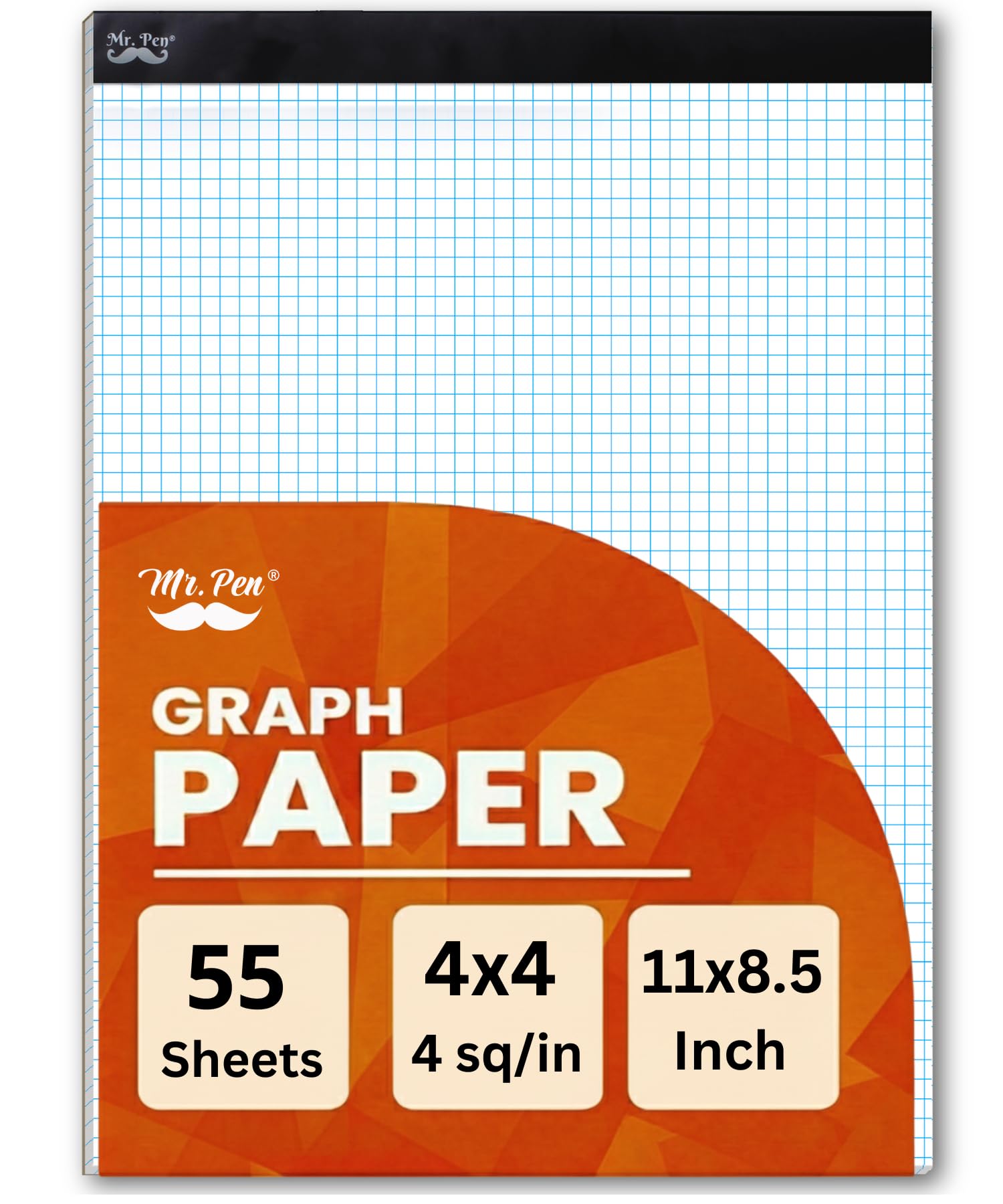 Mr. Pen Bloc de papier quadrillé 21,6 x 27,9 cm 4x4 55 feuilles mathématiques graphiques croquis étudiants ingénieurs