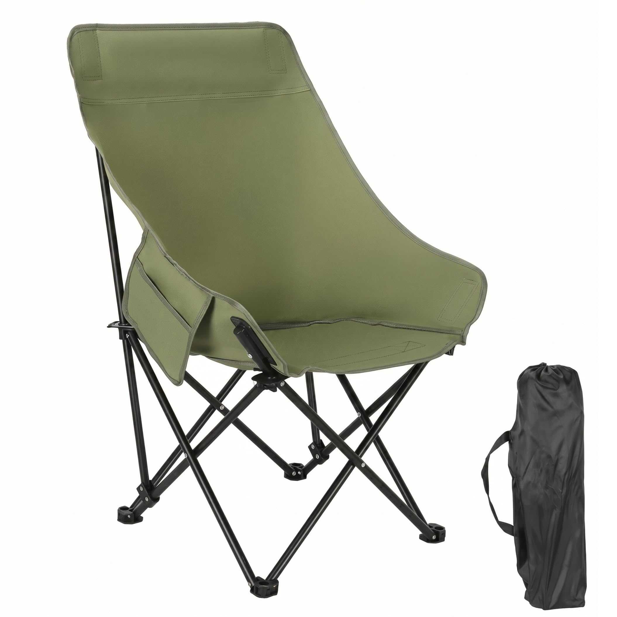 Silla de Camping con Respaldo Alto, Plegable y portátil, Verde, Talla única..