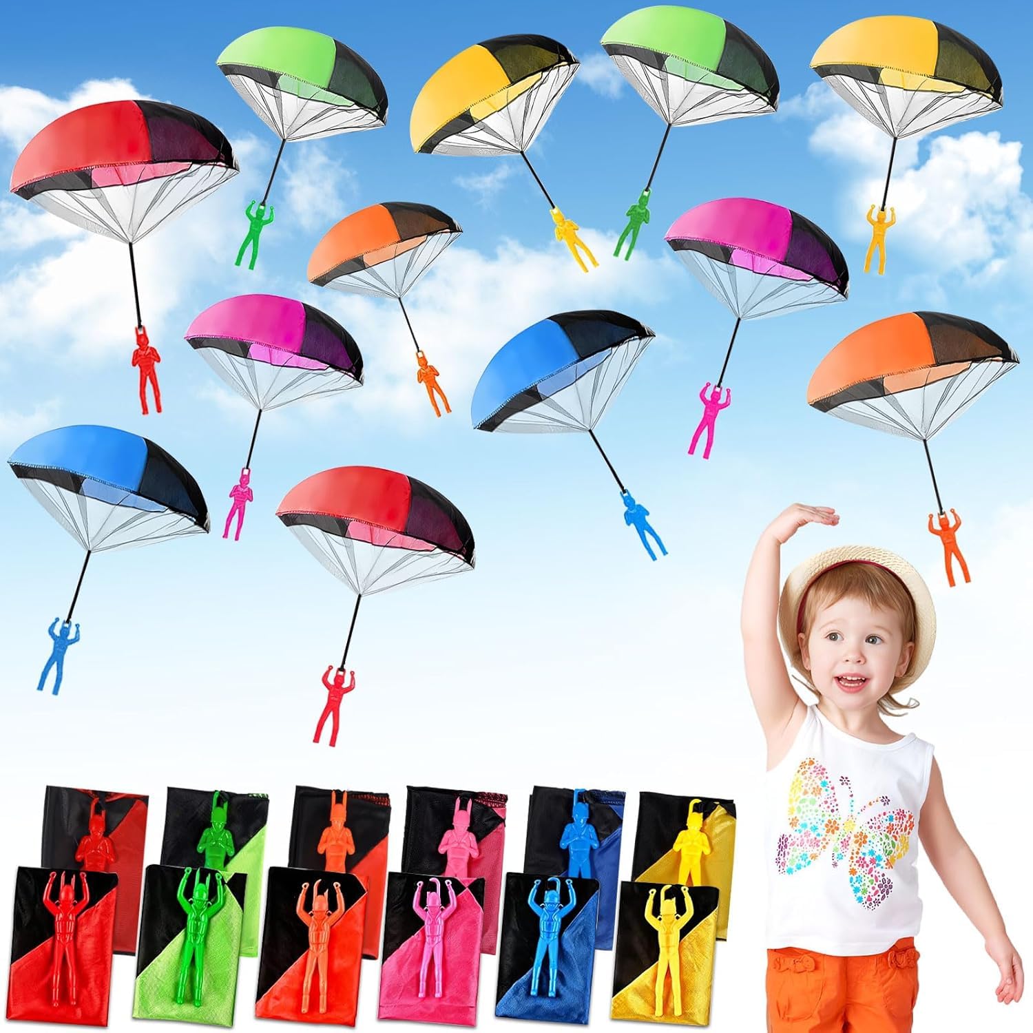 Juguete de Paracaídas, 12 Piezas Mini Paracaidas Infantil Multicolor, Paracaidista de Juguete de Lanzar a Mano, Juegos Aire Libre Juegos Jardin para Niños, Regalo Cumpleaños Juego Niño - 1