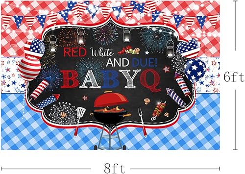 Miniatura 3 de MEHOFOND Telón de fondo con temática de barbacoa rojo blanco y debido para niño y niña, 4 de julio, baby shower, petardo, Babyq, patriótico, Día de