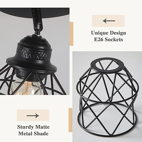 Miniatura 7 de Lámpara de techo de cocina de 4 luces, ajustable, multidireccional, negra, de montaje empotrado, lámpara de jaula de metal vintage para pasillo,