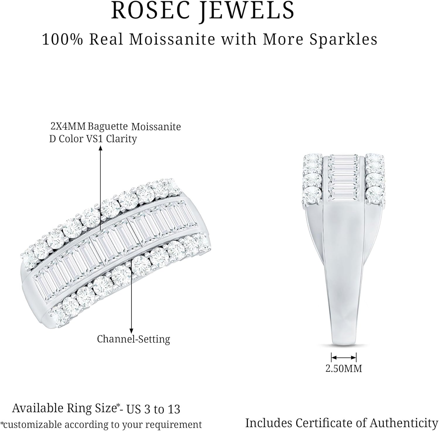 Moissanite Wedding Band for Women, Certified Moissanite Band Ring, D-Vs1 Quality, Jewelry Box Included