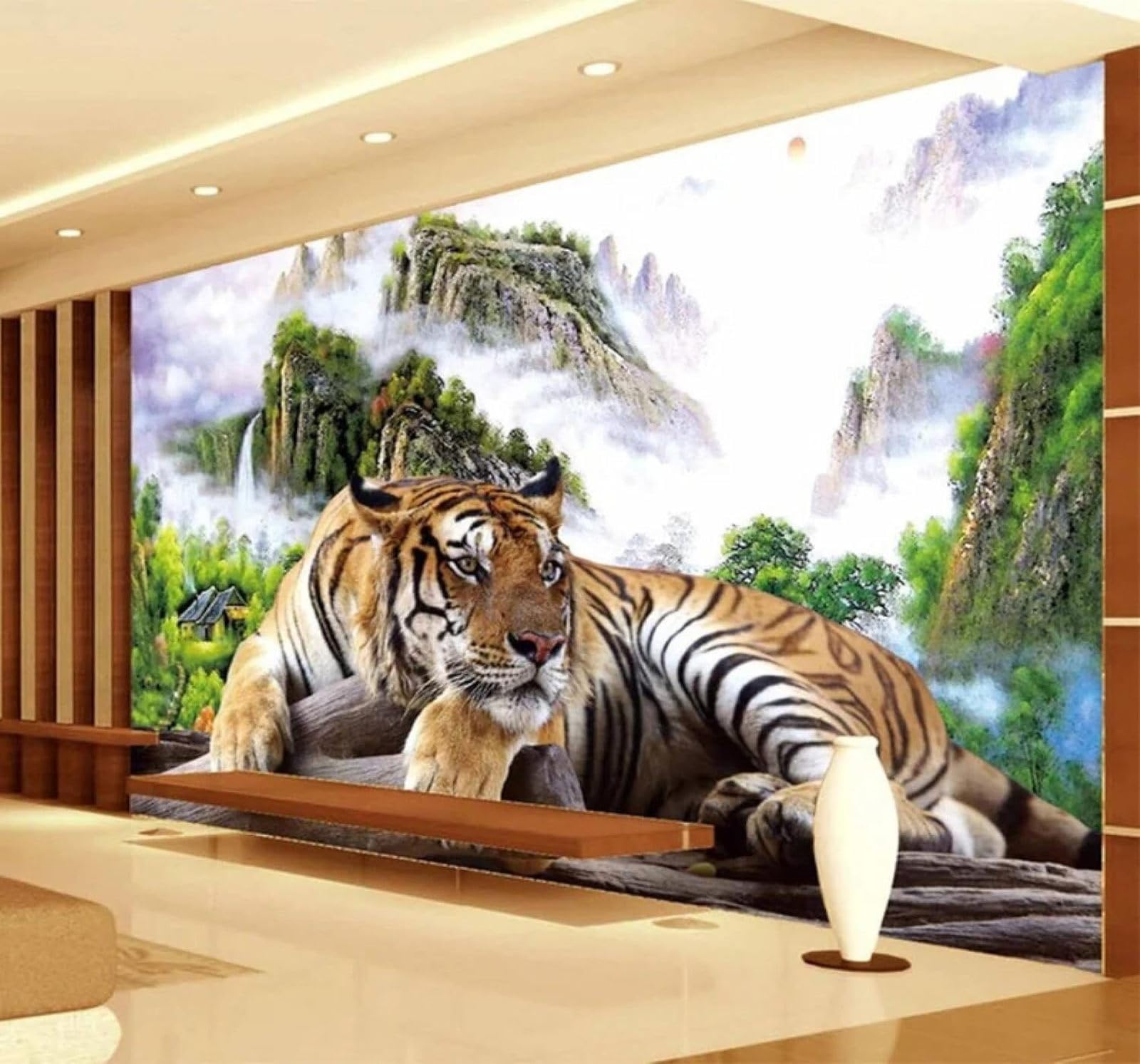 XLMING Fresh Green Landscape Tiger Natural Scenery 3D Wallpaper Luxury Home Dining Decor Paste Sofa Living Room The Wall for Bedroom Mural-150cm×105cm
