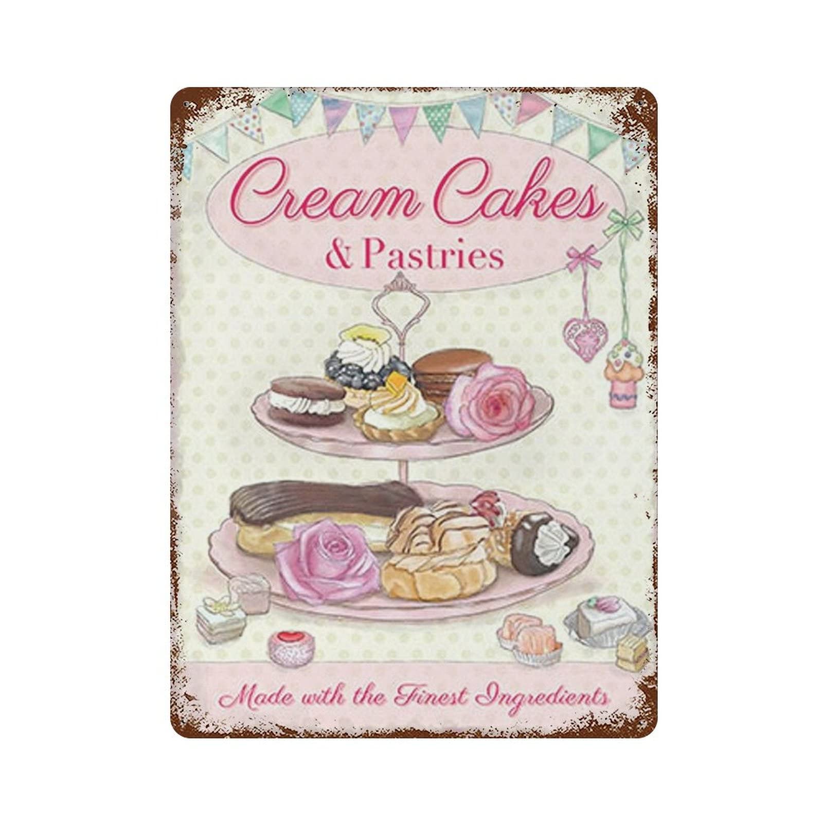 AOOEDM Cream Cakes & Pastries Tea Vintage Metal Sign Tin Sign for Home Bar Pub Kitchen Man Cave Tin Sign Wall Decor Poster Wall Plaque