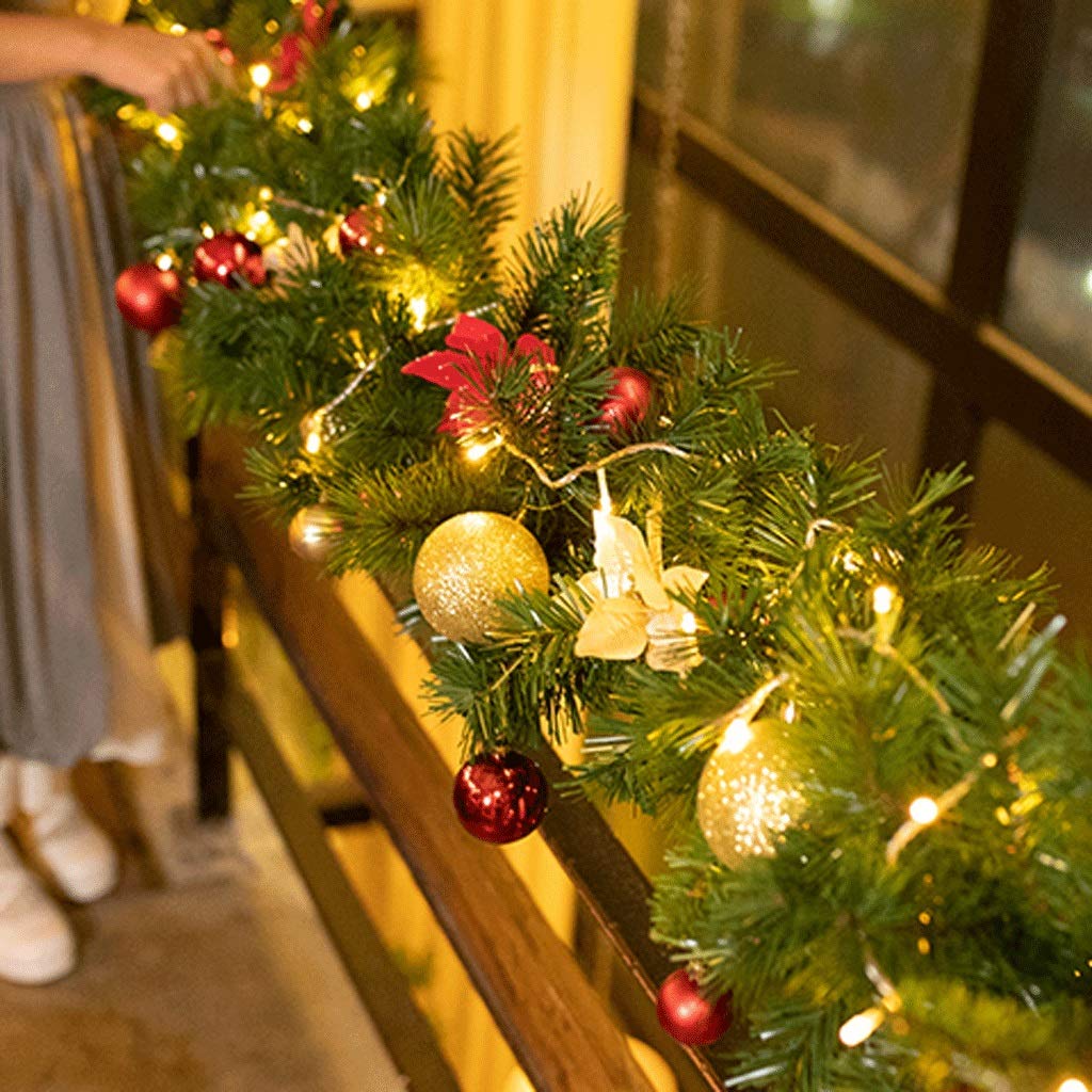 Guirnalda Artificial Guirnalda navideña Decoraciones navideñas cifradas con Agujas de Pino para Ventanas, Balcones, árboles de Navidad, Puertas Corona de 2,7 m / 8,8 pies para Puerta de Entrada