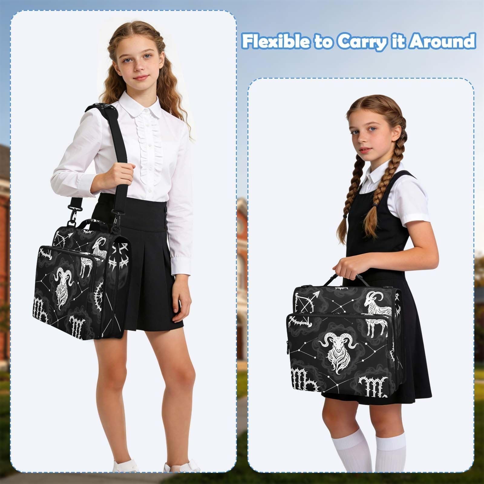 Zodiac Black Pattern Zipper 3 Ring Binder Bag