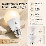 E26 Ampoules lumineuses fonctionnant par batterie avec télécommande & Toucher, A19, 2600mAh, 2 Emballage LED Ampoules rechargeables, 3 CCT, 9 RGB Couleurs & 2 Modes, USB-C, Dimmable, 3 Réglages de minuterie, crochet, pour lampes sans puissance