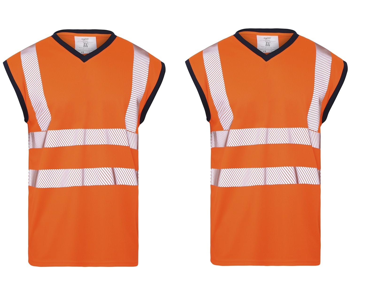 Romaans Pack of 2 Hi Vis Sleeveless V Neck T Shirt Safety Security High Visibility Breathable Vest Top Plus Size S-5XL (Orange, XXL)