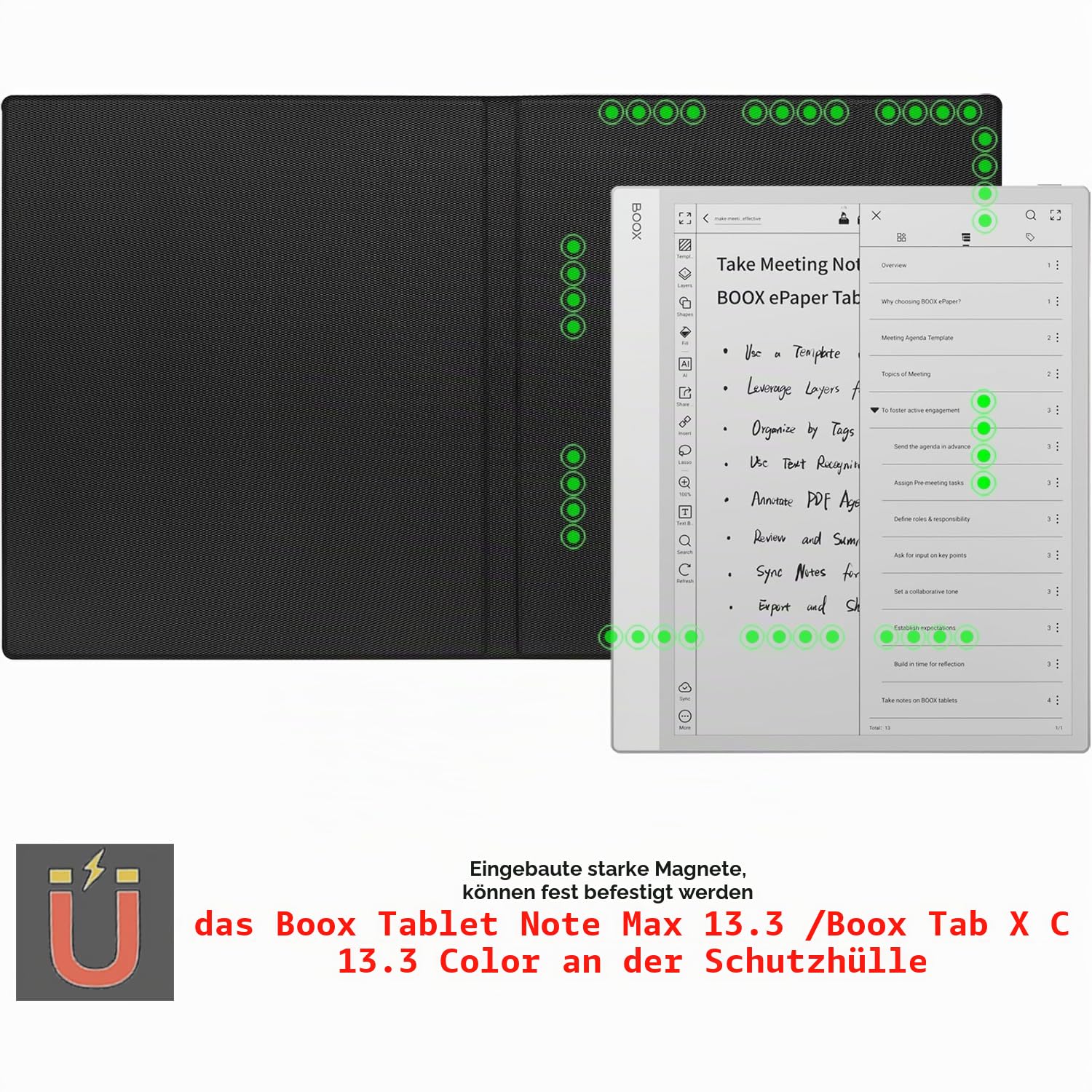 Magnetische Schutzhülle für Onyx Boox Tablet Note Max 13,3 Zoll / Boox Tab X C 13,3 Zoll (33,8 cm), ultradünn, leicht, Leder, mit magnetischer Stiftschnalle, automatischer Schlaf-/Wachmodus