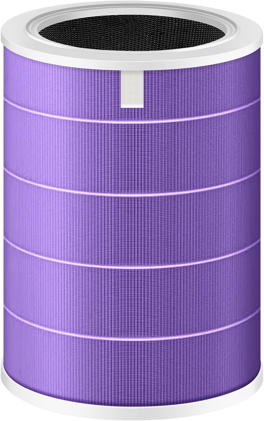 Replacement Filter for Xiaomi Mi Air Purifier 3H/3/2H/2S/2C/2/Pro, H13 HEPA with Pre-Filter, Activated Carbon for PM2.5 Bakhour Smoke Dust Pollen, Easy Install, 4-6 Month Life(1 Pack, Purple)