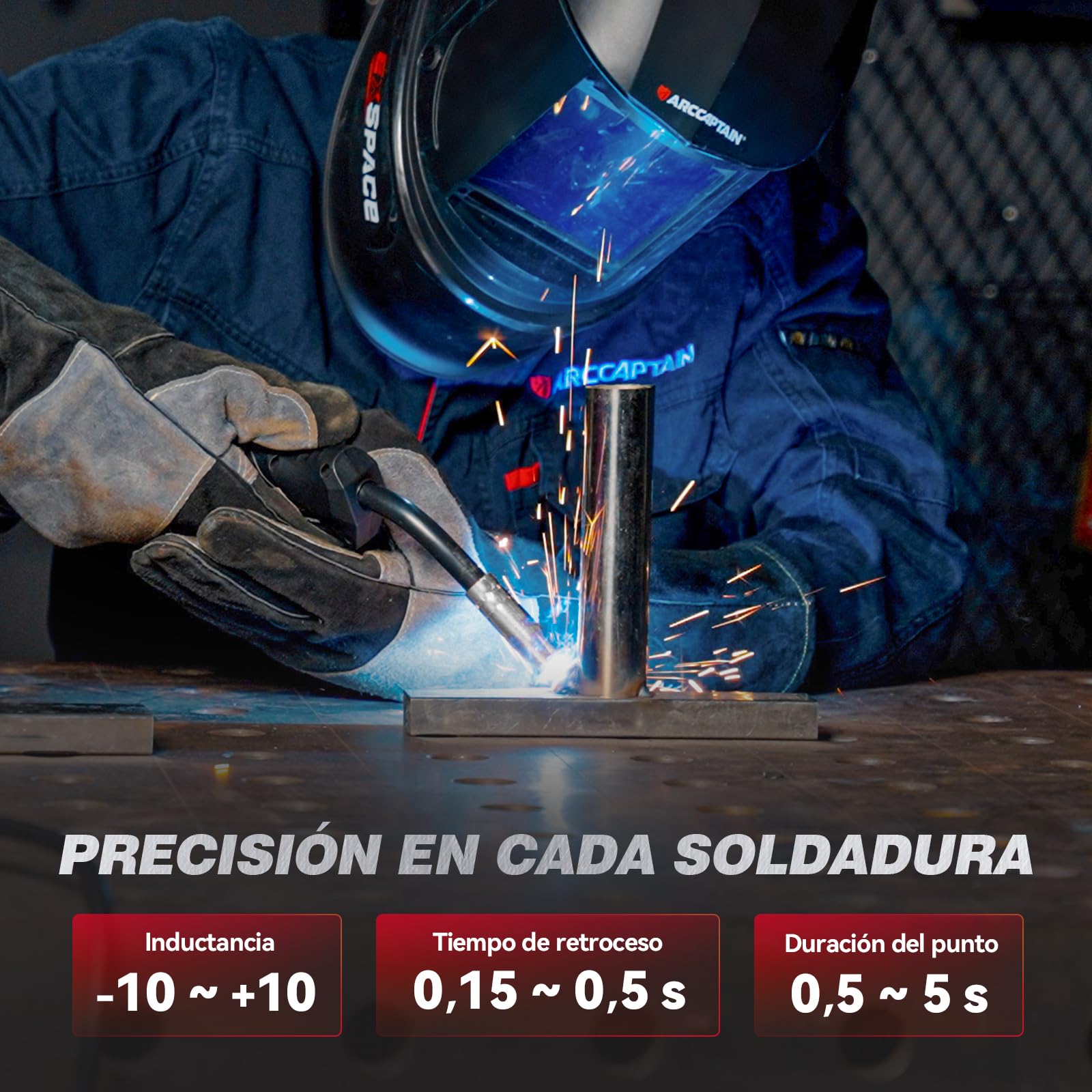 ARCCAPTAIN 205A Soldador Maquina de Soldar 6 en 1 con control APP iControl Sin Gas MIG/Gas MIG/MMA E-Hand/Lift TIG/Compatible con Spool Gun/Soldadura por puntos, Soldador Inverter IGBT 230V