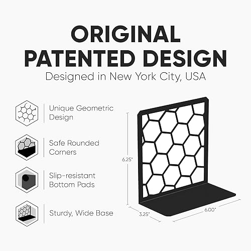 Vista 44 de GEOMOD Sujetalibros geométricos de metal amarillo de panal decorativos, extremos altos y resistentes para estantes, moderno y resistente, soporte