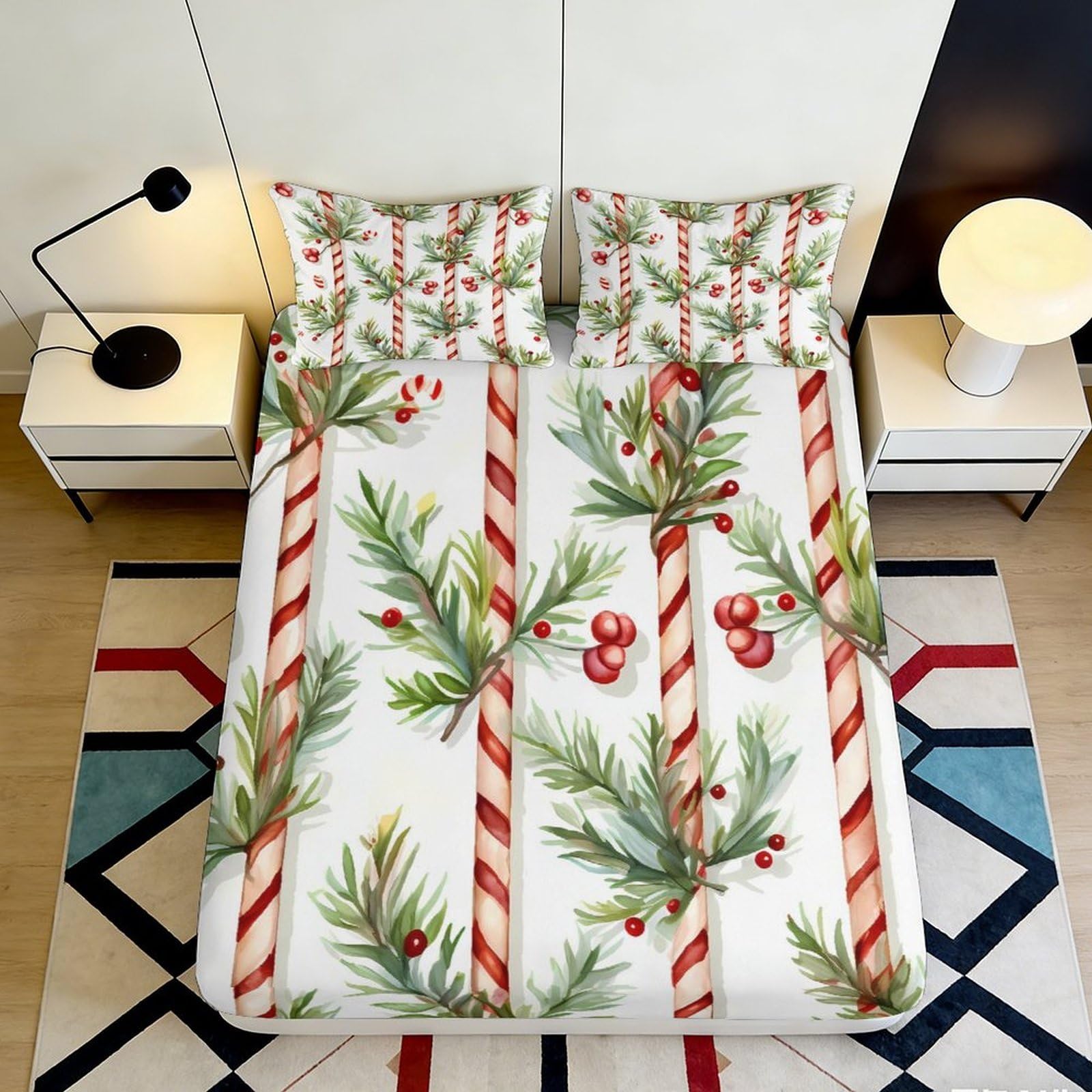Jqzkxnhpbr Style-5 3D Printed Christmas Candy Cane Fitted Sheet Microfiber Holiday Pine Mattress Cover For Bedroom Dorm Decorative Protection 90X200x25cm