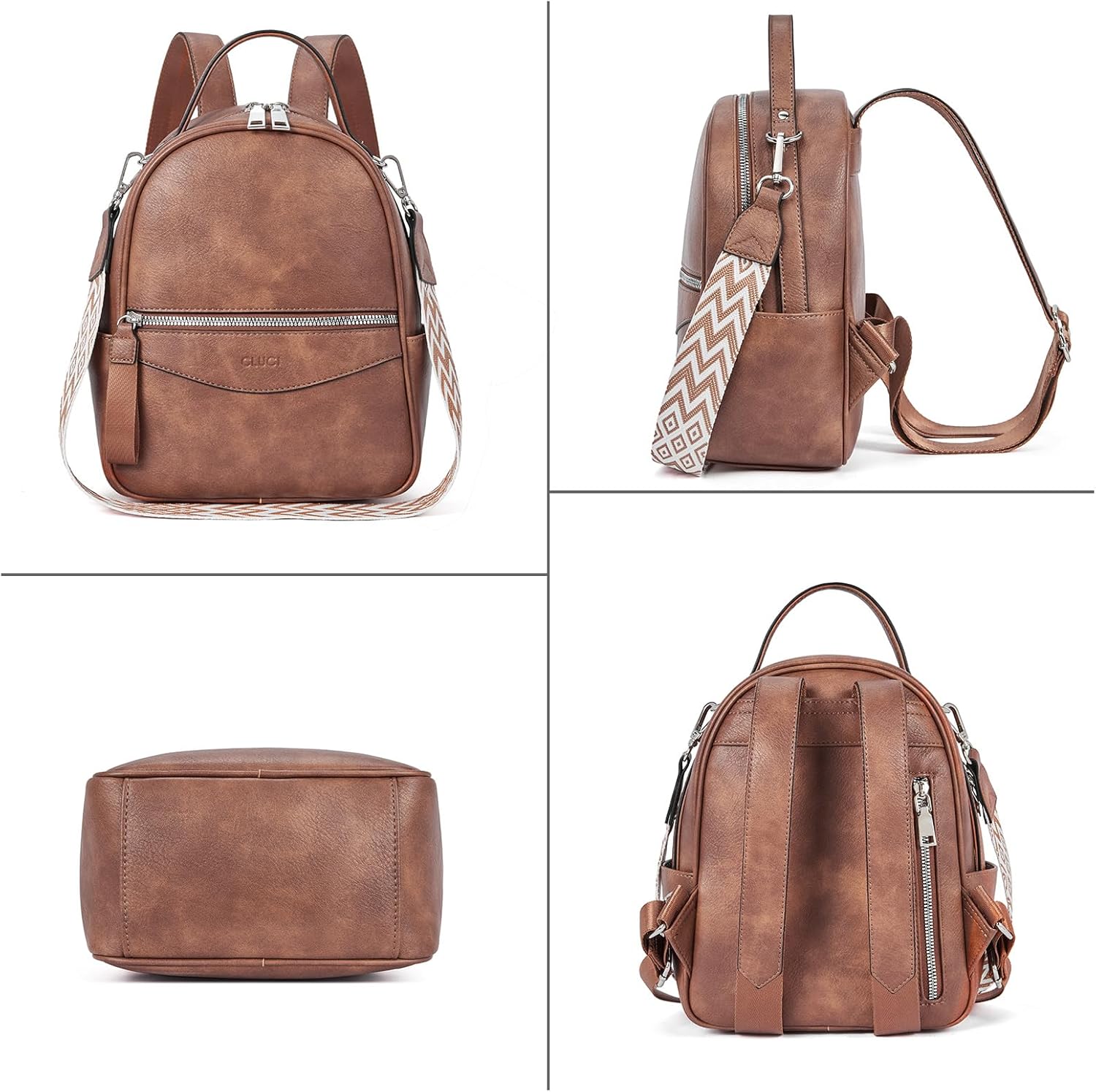 CLUCI Small Backpack for Women, Womens Backpack PU Backpack Purse for Women Leather Convertible Travel Backpack Shoulder Bags - Image 6